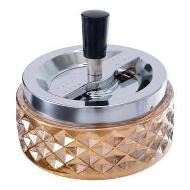 Fujima Gem-cut Glass Spinning Ashtray - 4.75" / Amber