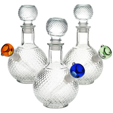 Vintage Decanter Style Glass Water Pipe w/ Cap - 7.5" / 14mm F / Colors Vary / Cruet