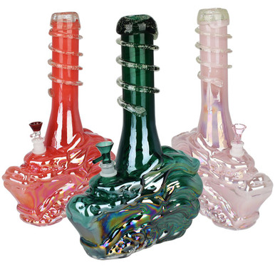 Iridescent Dragon Soft Glass Water Pipe | 14" | 14mm F | Colors Vary