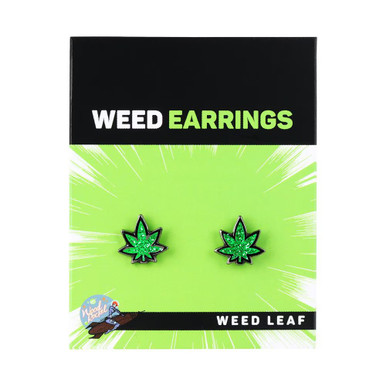 Wood Rocket Stoner Earrings - Green Hemp Leaf