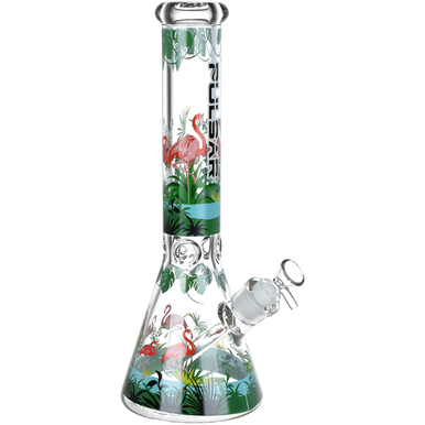 Pulsar Chillin' Flamingos Beaker Glass Water Pipe - 14" / 14mm F