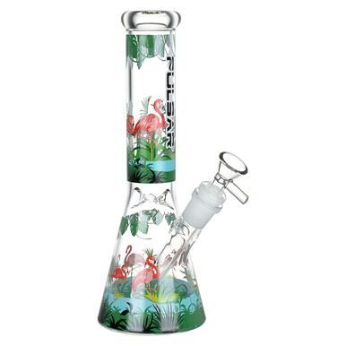 Pulsar Chillin' Flamingos Beaker Glass Water Pipe - 9.75" / 14mm F