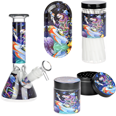 Space Monster Glass Beaker Water Pipe Smoking Set - 7.75" / 14mm F