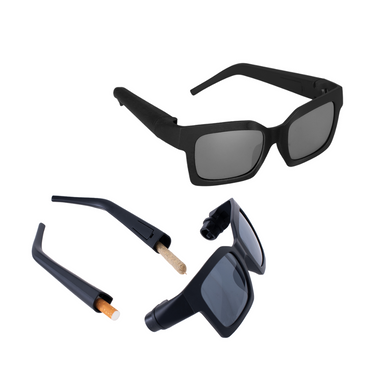 Square Frame Sunglasses with Hidden Storage - Black