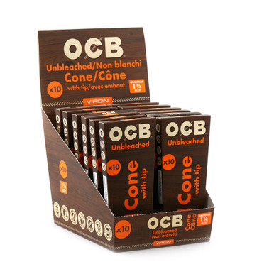 OCB Virgin Unbleached Cones - 10pk /  1 1/4 /10PC DISPLAY