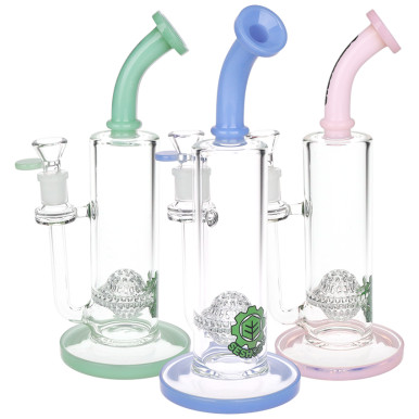 SeshGear Golf Ball Perc Glass Water Pipe - 10" / 14mm F / Colors Vary