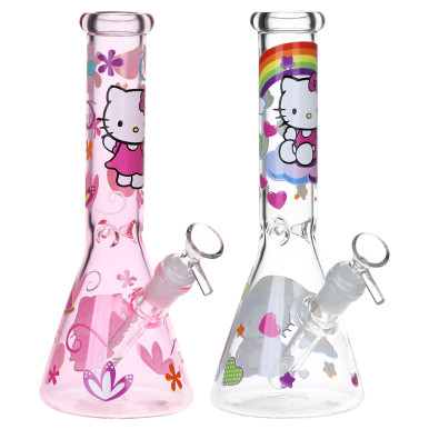 Greetings Feline Glass Beaker Water Pipe - 10" / 14mm F /  / Designs Vary