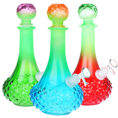 Vintage Crystal Decanter Ombre Glass Water Pipe - Long Neck / 9.75" / 14mm F / Colors Vary