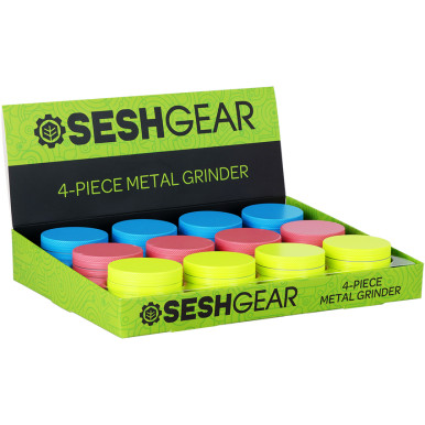 SeshGear Glow In The Dark Metal Grinder - 4pc / 1.75" / Assorted Colors/12CT DISPLAY