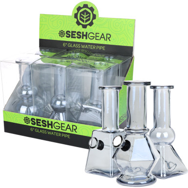 SeshGear Smoky Glass Mini Water Pipe - 6" / Grommet / Assorted Styles/6CT DISPLAY