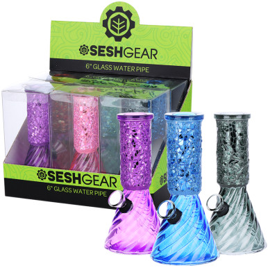 SeshGear Crystalline Beaker Mini Glass Water Pipe - 6" / Grommet / Assorted Colors/6CT DISPLAY