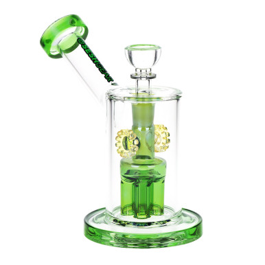 SeshGear Steampunk Gears Fumed Perc Glass Water Pipe - 6.5" / 14mm F / Green