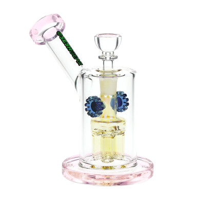 SeshGear Steampunk Gears Fumed Perc Glass Water Pipe - 6.5" / 14mm F / Pink