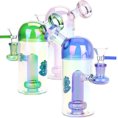 SeshGear Space Dome Showerhead Perc Electroplated Glass Water Pipe - 6.25" / 14mm F / Colors Vary