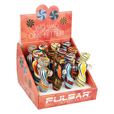 12PC DISP-Pulsar Wig Wag Chillum w/ Dichro Marble -4"/Asst Clrs