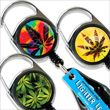 Lighter Line Retractable Lighter Holder w/ Clip - Hemp Leaf Series/30CT JAR