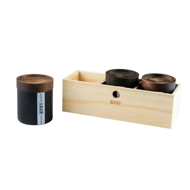 RYOT Jar Box w/ 3 Black Jars and Walnut Tray Lid