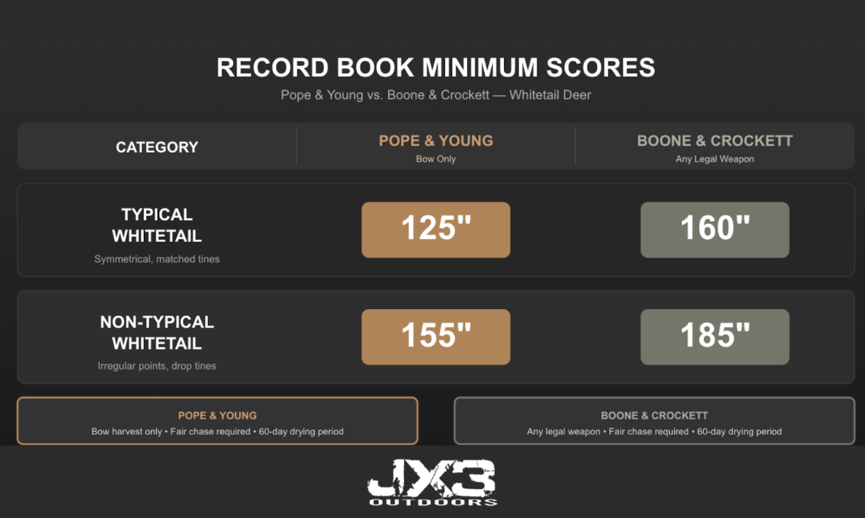infographic for record book minimum scores for Pope & Young vs Boone Crockett