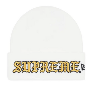 SUPREME X NEW ERA® WHITE OLD ENGLISH BEANIE