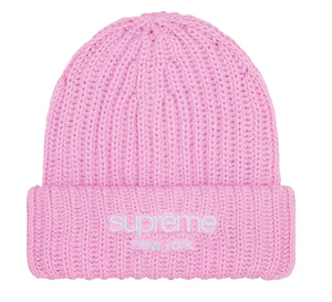 SUPREME PINK CHUNKY RIBBED CLASSIC LOGO BEANIE