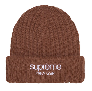 SUPREME BROWN CHUNKY RIBBED CLASSIC LOGO BEANIE