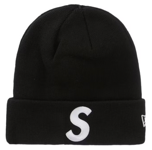 SUPREME X NEW ERA BLACK S LOGO BEANIE