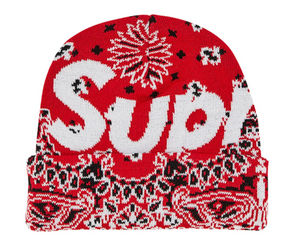 SUPREME RED BANDANA BIG LOGO BEANIE