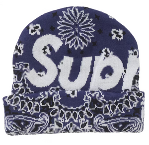 SUPREME BLUE BANDANA BIG LOGO BEANIE