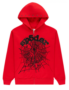 SP5DER OG WEB RED STUDDED ZIP