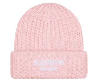 SUPREME LIGHT PINK CHUNKY RIBBED CLASSIC LOGO BEANIE