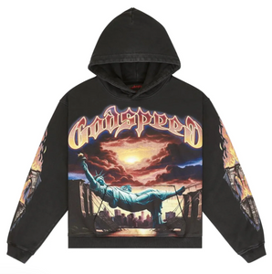 GODSPEED BLACK WASH BURNT BRIDGES HOODIE