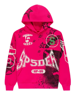SP5DER PINK STENCIL HOODIE