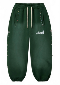HMDD GREEN FLOWER STUDDED SCRUNCH PANTS