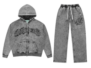 GODSPEED GREY ACID WASH STUDDED SET