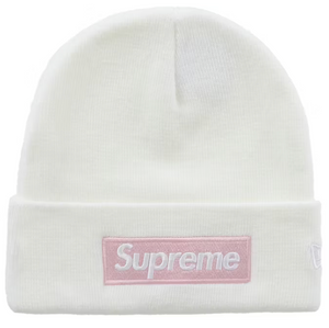 SUPREME X NEW ERA WHITE/PINK BOX LOGO BEANIE (FW25)