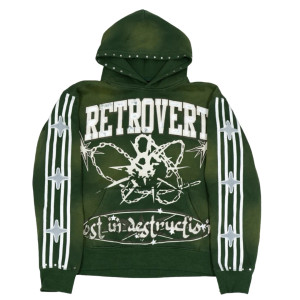 RETROVERT GREEN STUDDED DESTRUCTION HOODIE