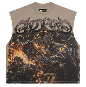 GODSPEED SLATE GREY STEEL SHARPENS STEEL SLEEVELESS TEE