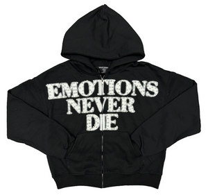 MIXED EMOTION BLACK 'END' RHINESTONE ZIP