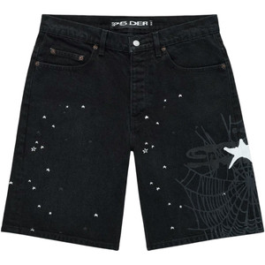 SP5DER HEAVY WEB BLACK DENIM SHORTS