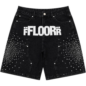 FLOOR914 BLACK RHINESTONE UNIFORM JORTS