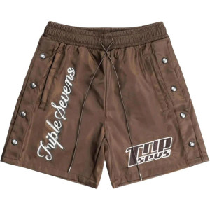 TRIPLE SEVENS BROWN NYLON BUTTON UP SHORTS