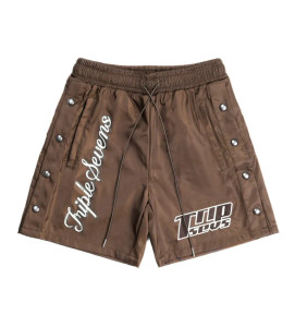 TRIPLE SEVENS BROWN NYLON BUTTON UP SHORTS