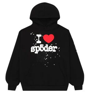SP5DER BLACK I HEART SP5DER HOODIE