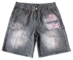 PRESTIGE BLACK EMBOSSED DENIM JORTS