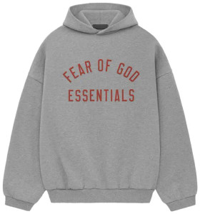 ESSENTIALS GREY/RED FLEECE HOODIE