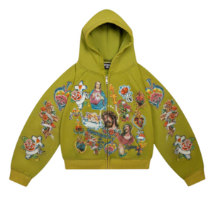 WE ARE RIGHTEOUS MOSS RISEN KING CROPPED ZIP