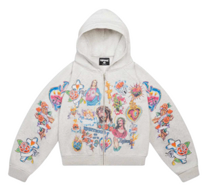 WE ARE RIGHTEOUS GREY RISEN KING CROPPED ZIP