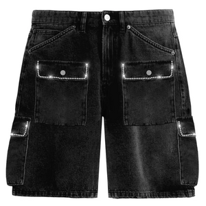 PRESTIGE BLACK DEERSKIN RHINESTONE SHORTS