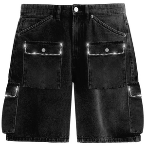 PRESTIGE BLACK DEERSKIN RHINESTONE SHORTS