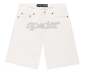 SP5DER WHITE V3 LOGO DENIM SHORTS